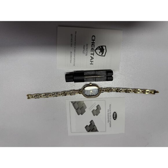 Cheetah Women's Gold White Gold Bangle Small Vintage Bracelet Waterproof Watch - Picture 12 of 13